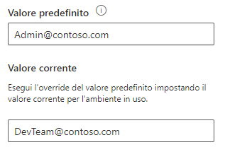 Screenshot del valore corrente di una variabile di ambiente.