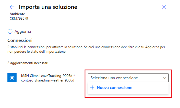 Screenshot dell'opzione Nuova connessione nel menu.