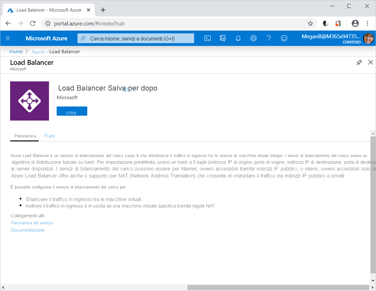 Creare un'istanza di Load Balancer nel portale di Azure.