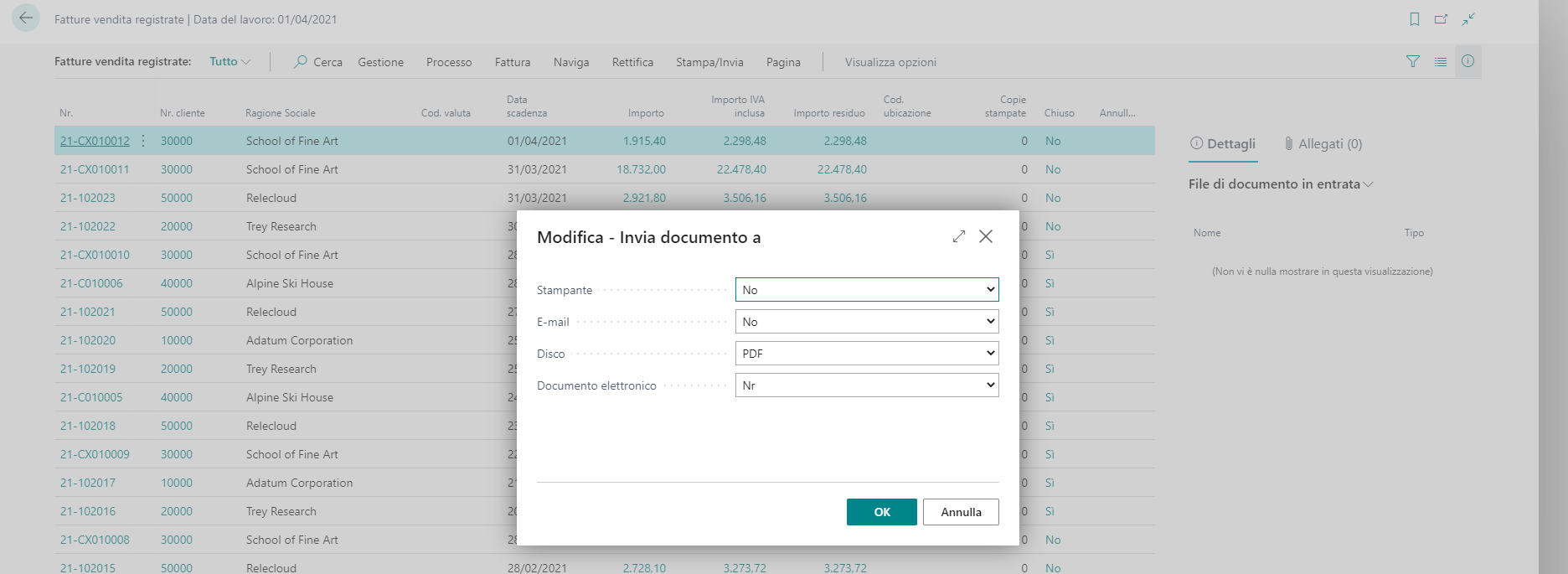 Screenshot di come modificare le informazioni di Invia documento a.