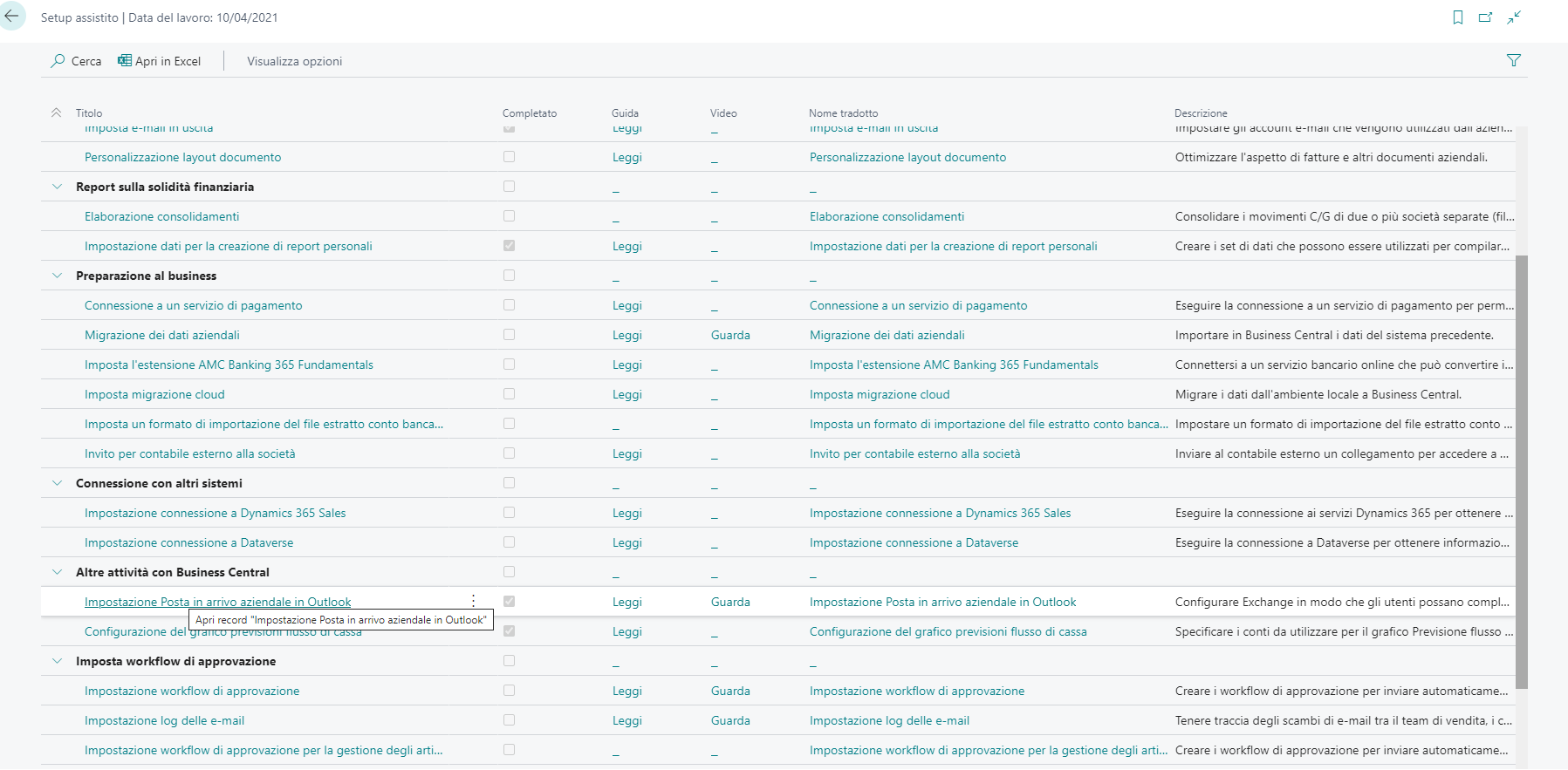 Immagine del setup assistito e dell'opzione Imposta posta in arrivo aziendale in Outlook.