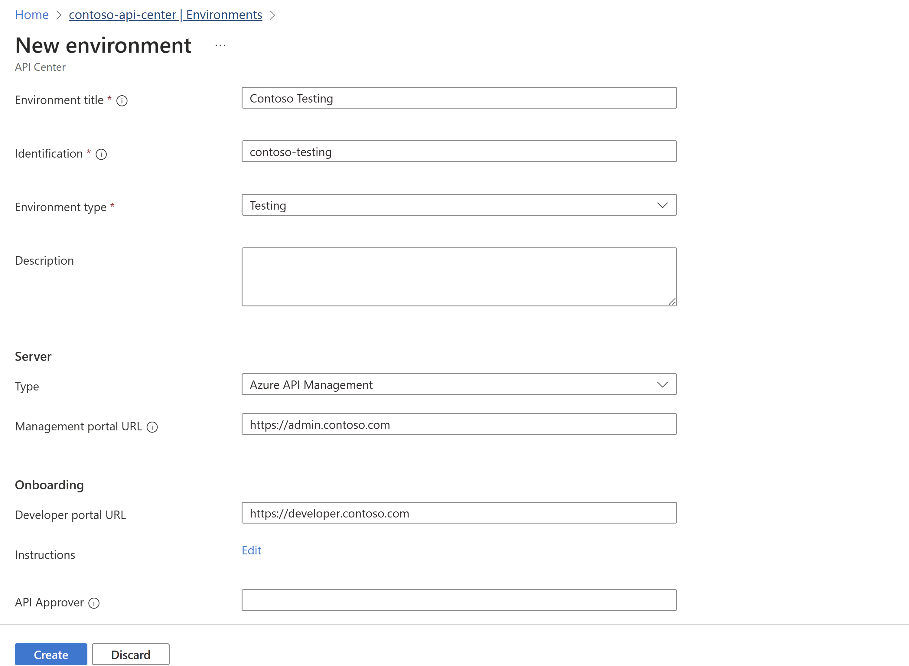 Screenshot che mostra i passaggi per creare un nuovo ambiente nel portale di Azure