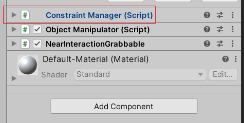 Screenshot dello script Constraint Manager aggiunto al cubo.