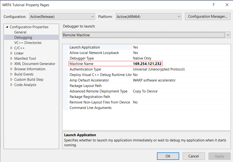 Screenshot della finestra di dialogo Connessione remota in Visual Studio.