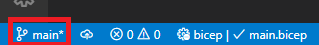 Screenshot della barra di stato di Visual Studio Code che mostra il nome main per il ramo.