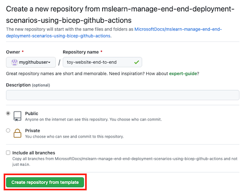 Screenshot dell'interfaccia di GitHub che mostra la pagina di creazione del repository.