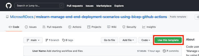 Screenshot dell'interfaccia di GitHub che mostra il repository del modello con il pulsante 