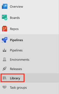 Screenshot di Azure DevOps che mostra la voce di menu Libreria nella categoria Pipeline.