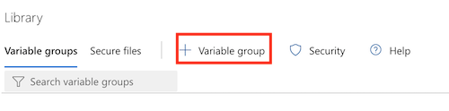 Screenshot della pagina della libreria di Azure DevOps e pulsante per aggiungere un gruppo di variabili.