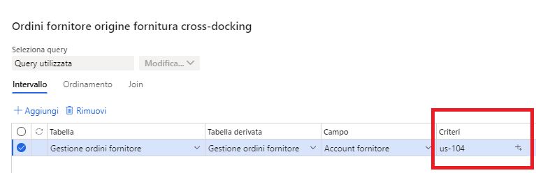 Screenshot della pagina degli ordini fornitore dell'origine fornitura di cross-docking.