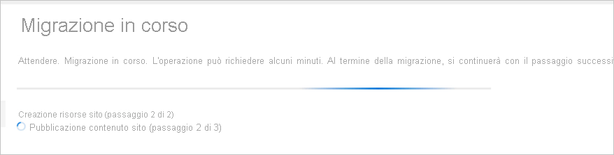 Screenshot della finestra che visualizza lo stato della migrazione.