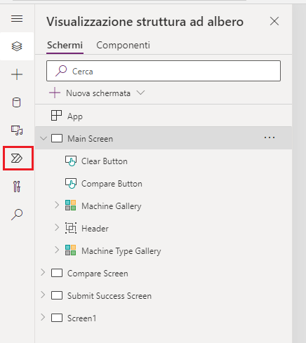 Screenshot della scheda Azione di Power Apps con il pulsante Power Automate evidenziato.