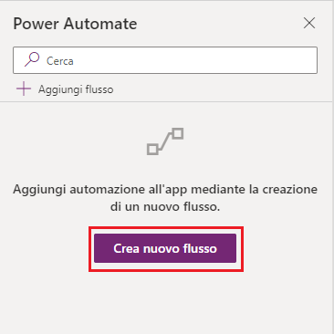 Screenshot della finestra di dialogo Dati con il pulsante Crea un nuovo flusso evidenziato.