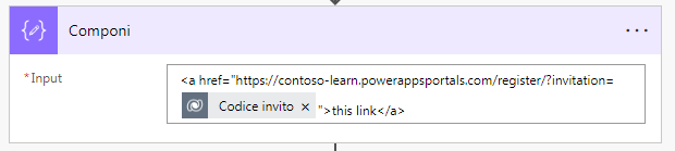 Screenshot del passaggio Componi per la creazione di un URL dell'invito.