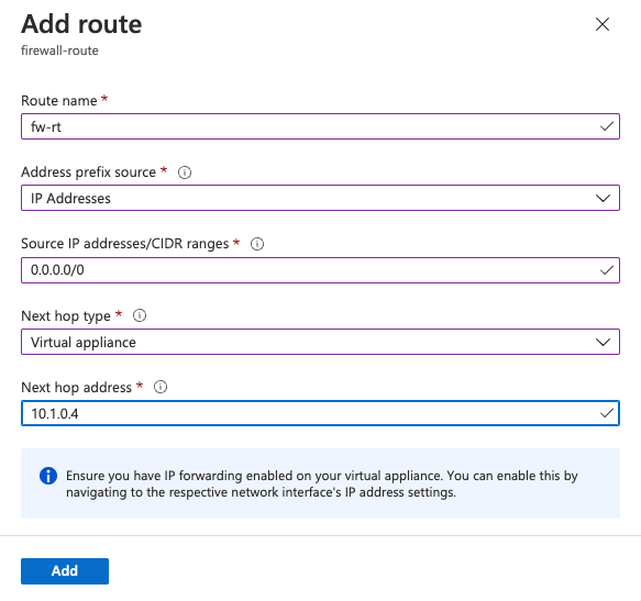 Screenshot that shows the information to include when adding a route.