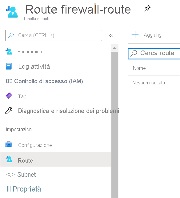 Screenshot that shows the routes option under settings on the firewall route table.