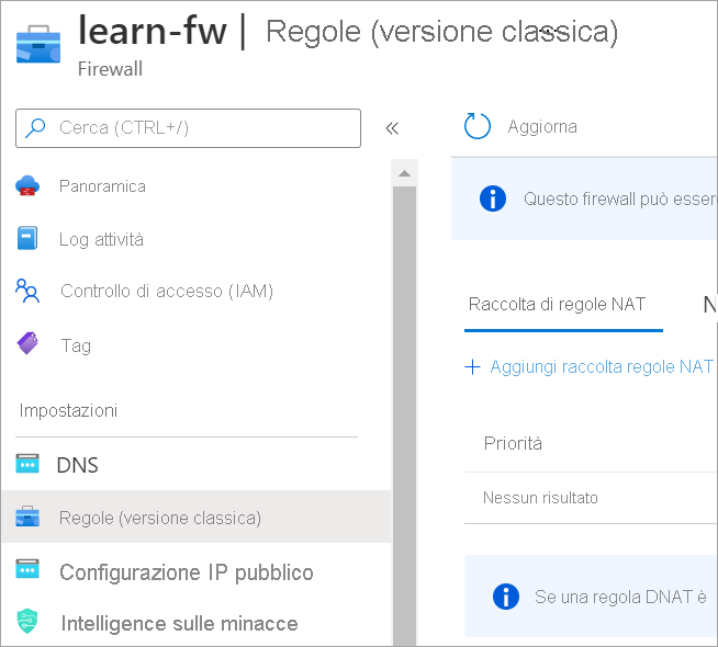 Screenshot that shows the rules classic option under settings in the firewall.