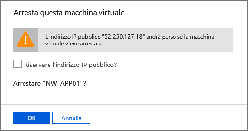 Screenshot della richiesta di arresto della macchina virtuale.