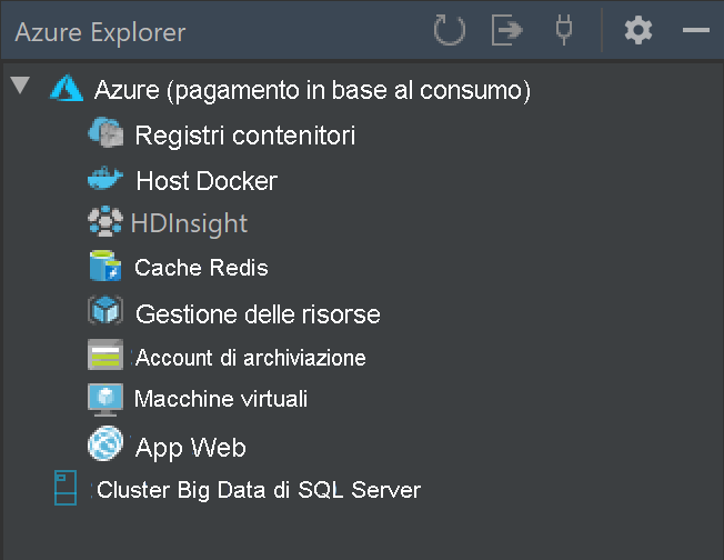 Screenshot di Azure Explorer in IntelliJ IDEA.