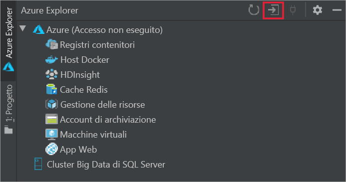 Screenshot del pulsante di accesso ad Azure.