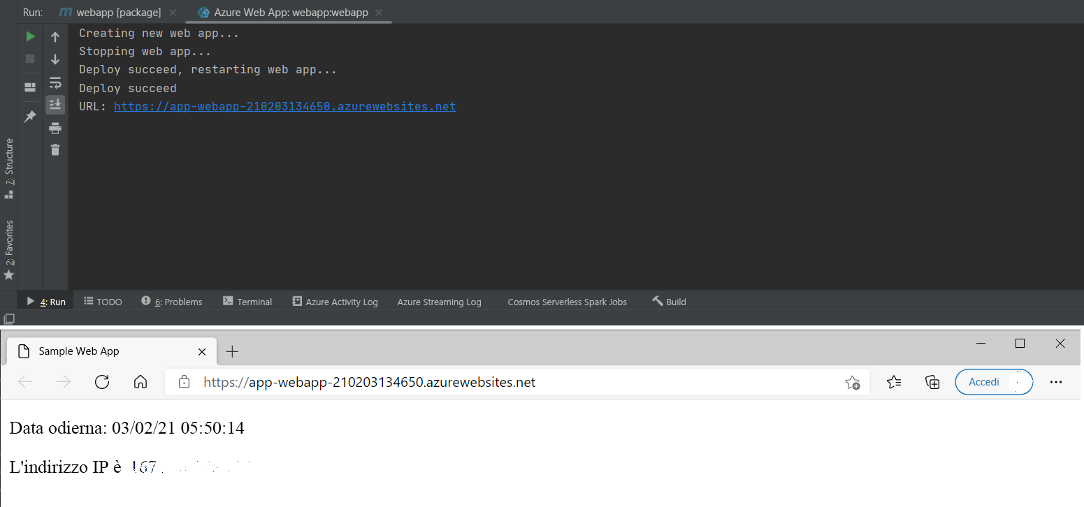 Screenshot dell’App Web distribuita in esecuzione in Servizio app di Azure.