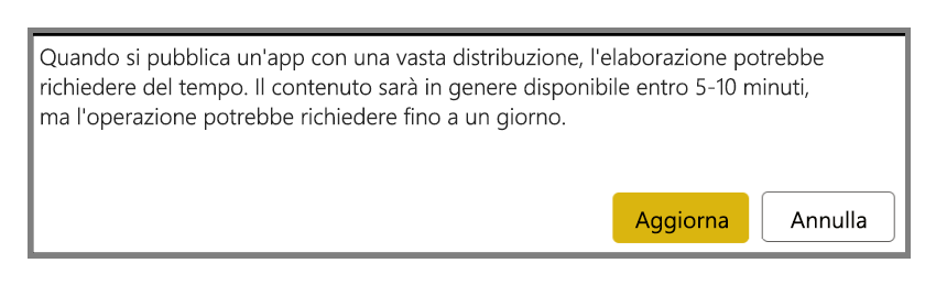 Screenshot del messaggio di esito positivo dopo l'aggiornamento di un'app.