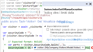 Screenshot di Snapshot Debugger in Application Insights.