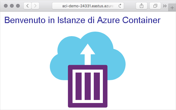 Screenshot dell'app contenitore Node.js di esempio in esecuzione in un browser.