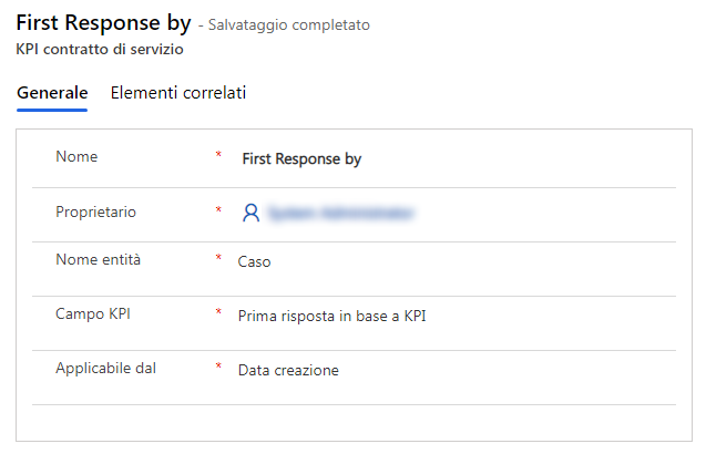 Screenshot della schermata dell'indicatore KPI del contratto di servizio Prima risposta.