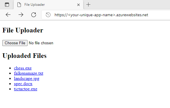 Screenshot dell'app Web FileUploader per Java.