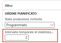  Screenshot del campo Intervallo temporale di stabilizzazione automatico (giorni). 