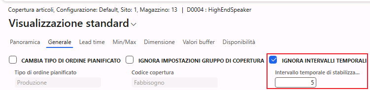  Screenshot del campo Ignora intervalli temporali.