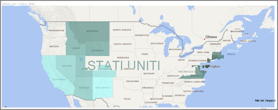 Immagine della mappa con riempimenti degli stati con sfumature diverse.