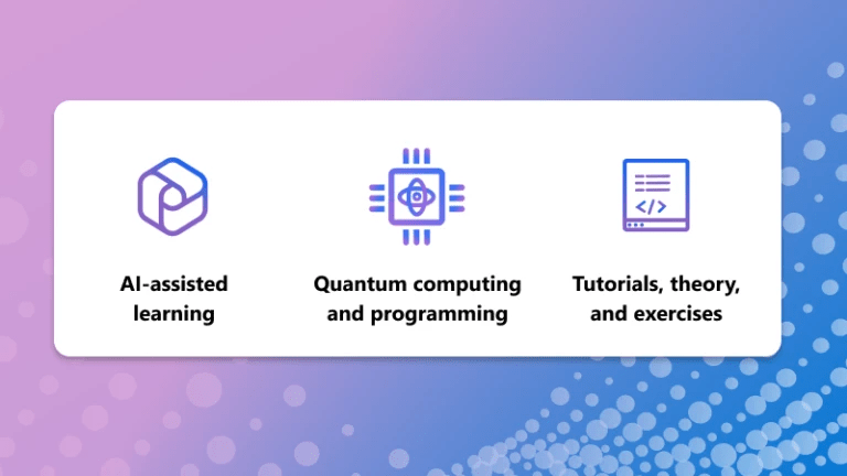 Diagramma grafico che illustra come Azure Quantum offra esercitazioni, campioni, IA.