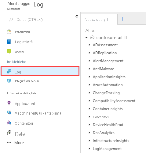 Screenshot che mostra un esempio di log di Monitoraggio di Azure nel portale di Azure.