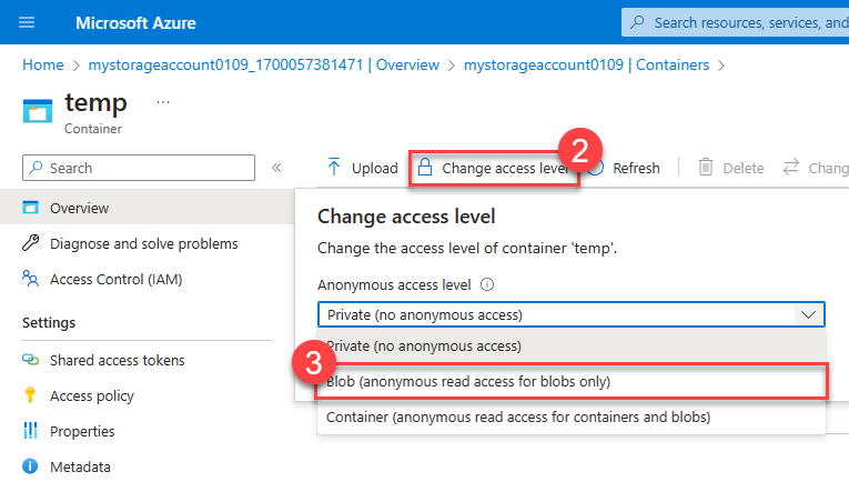 Screenshot con l'opzione Modifica il livello di accesso evidenziata.