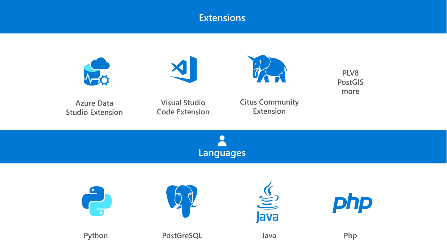 Screenshot che mostra le estensioni e i linguaggi postgreSQL.