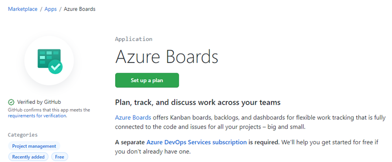 screenshot dell'integrazione dell'app Azure Boards.