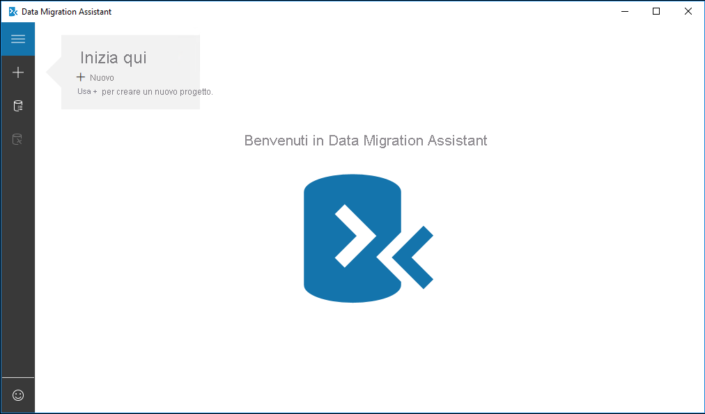 Screenshot della pagina iniziale di Data Migration Assistant.