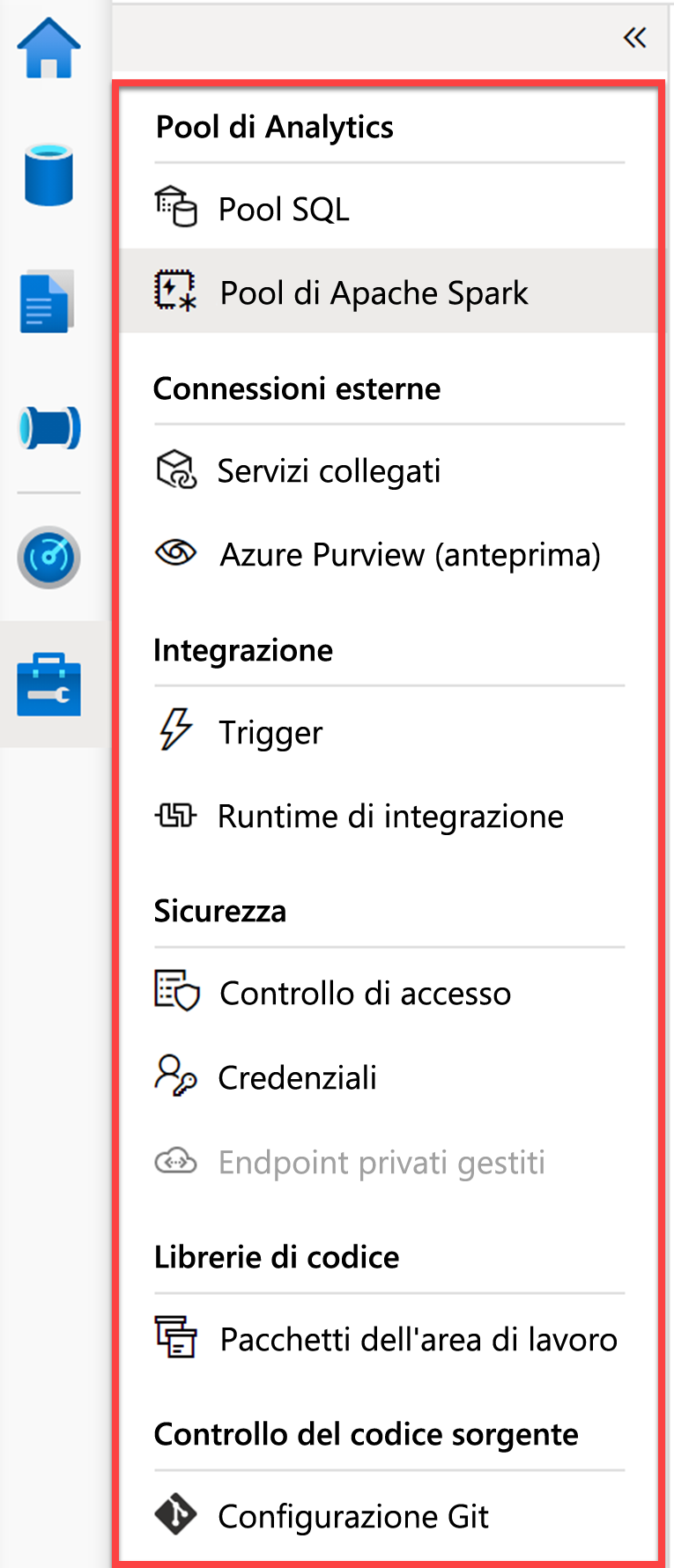 Using the Manage hub in Azure Synapse Studio