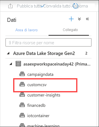 Visualizzazione dei contenitori nell'hub Dati in Azure Synapse Studio