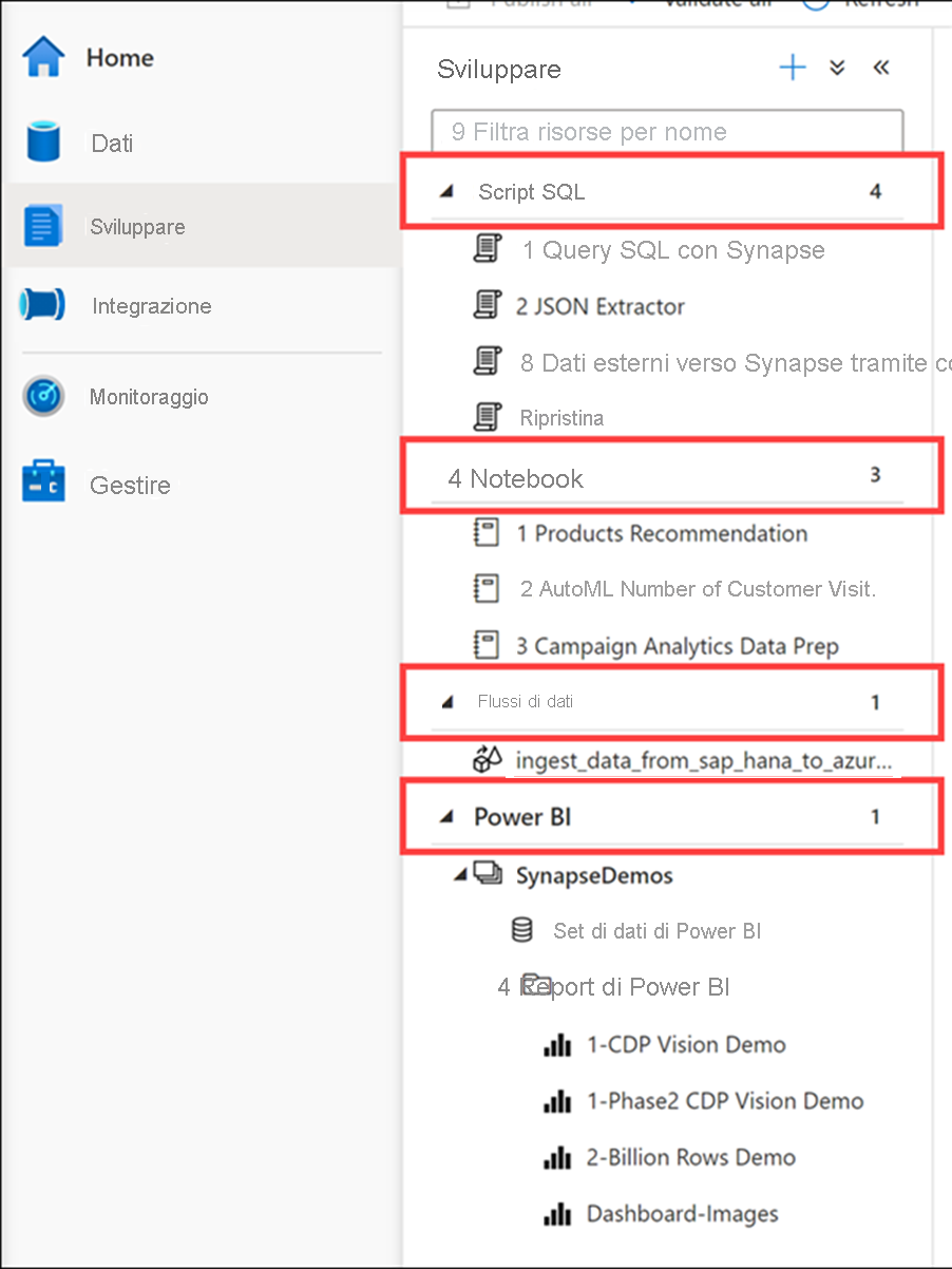 View objects in the develop hub in Azure Synapse Studio