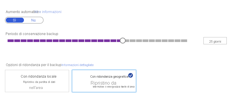 Image showing the backup configuration section of the pricing tiers page for Azure Database for MySQL or PostgreSQL