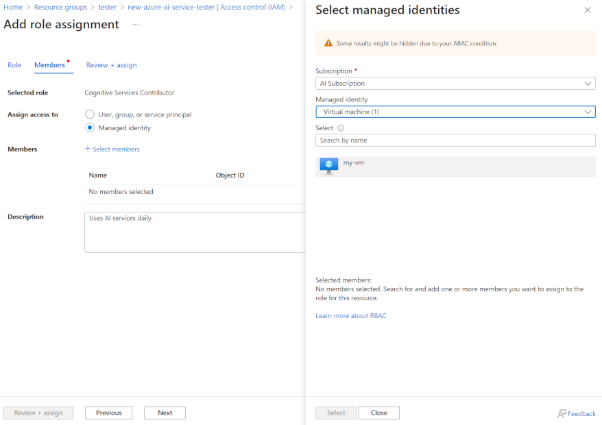 A screenshot showing the Select managed identities pane.