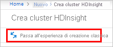 Screenshot che mostra la pagina Informazioni di base con Passa all'esperienza di creazione classica evidenziato.