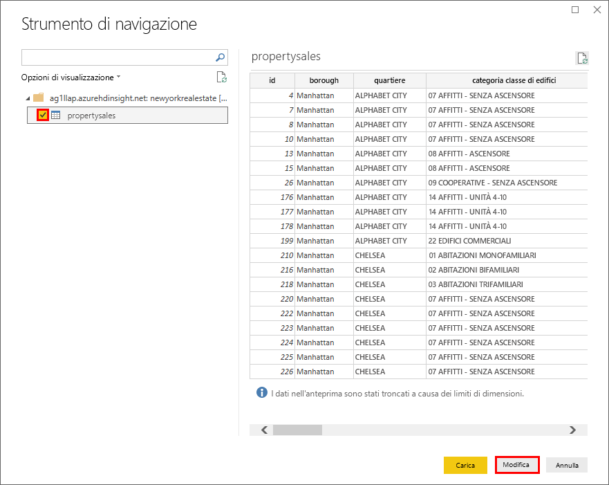 Schermata Strumento di navigazione di Power BI