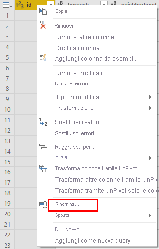 Ridenominazione di colonne in Power BI