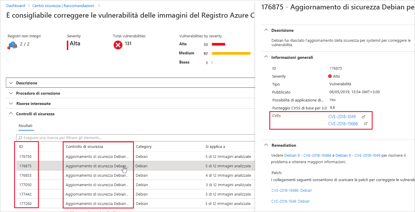 Screenshot of Defender for Cloud Security Findings