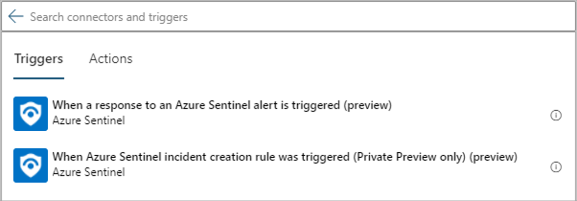 Screenshot del trigger di Microsoft Sentinel.