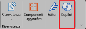 Screenshot dell'icona Copilot nella barra multifunzione di Word.